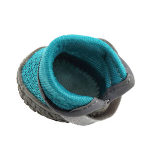 Top-down interior view of ocean teal adjustable small dog walking shoes showcasing the wide rear-split entry collar.