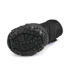 Underneath look at the black anti-slip rubber sole paw protectors detailing the raised diamond traction block profiles.