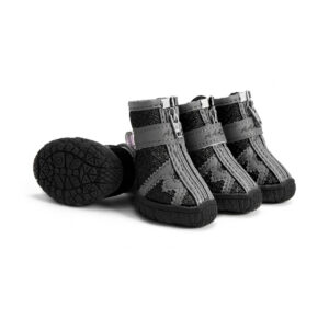 Black Breathable Mesh Zipper Dog Shoes Obsidian black anti-slip rubber sole pet shoes with lightweight breathable summer mesh panels for maximum paw ventilation.