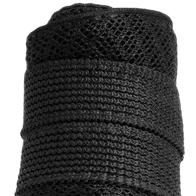 Close up look at the open cell sandwich mesh upper and black double wrap ankle fastening bands on pet sport booties.