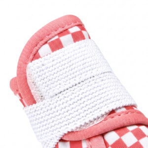 Wide Open Split Collar Entry Detail Open split collar view inside a cute pink fleece lined dog shoe illustrating the extra wide ankle entry path.