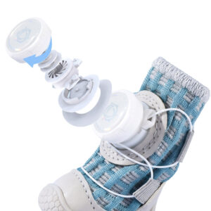 Exploded structural view showing the internal gears and steel micro-cables of a dial-system dog shoe closure.