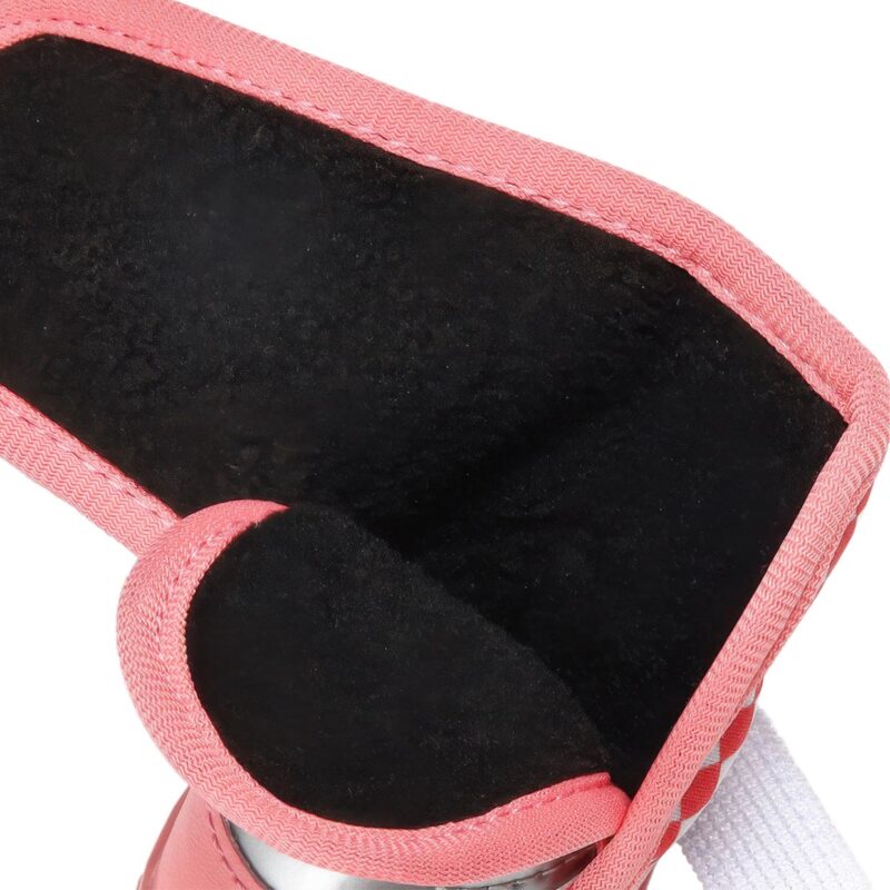 Insulated Outer Fabric Panel Detail Close up look at the tightly woven pink checker outer fabric and white double wrap ankle strap weave lines.