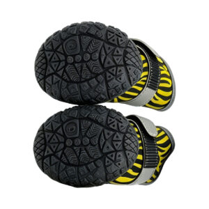 Flexible TPR Sole Anti Slip Tread Pattern Underneath profile of flexible TPR sole pet shoes showcasing the multi directional geometric anti slip traction grooves.