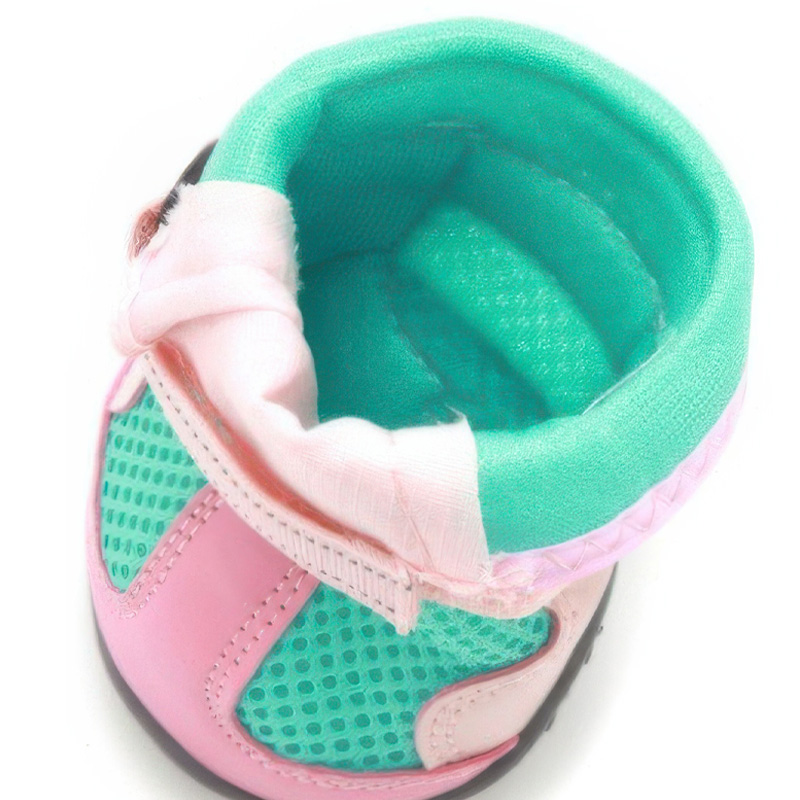 Internal look showcasing the flat-locked neat stitching inside the collar lining of hot pavement breathable dog shoes.