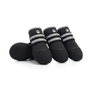 Black Lightweight Flexible Shoes for Dogs Pack All-black lightweight flexible shoes for dogs illustrating sleek structural contours and non-stiff wrap bindings.