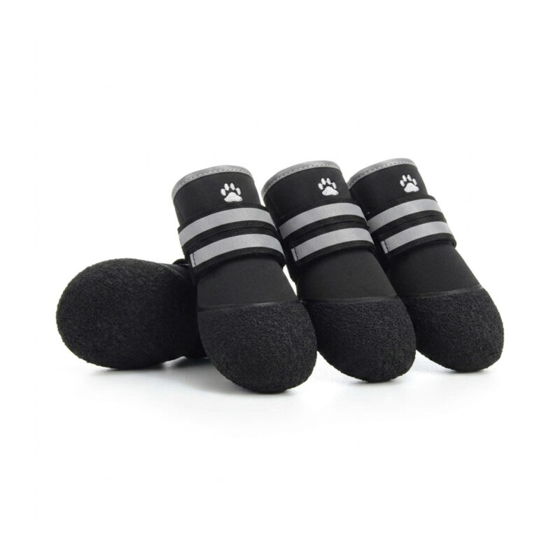 Black Lightweight Flexible Shoes for Dogs Pack All-black lightweight flexible shoes for dogs illustrating sleek structural contours and non-stiff wrap bindings.