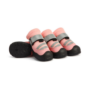Pink Lightweight Summer Dog Shoes Set Pink lightweight summer dog shoes showcasing breathable air-layer mesh fabric and a thick protective black toe cap.