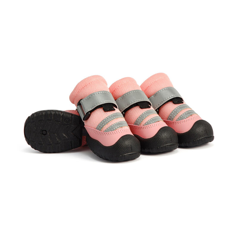Pink Lightweight Summer Dog Shoes Set Pink lightweight summer dog shoes showcasing breathable air-layer mesh fabric and a thick protective black toe cap.