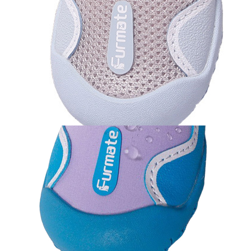 Macro view detailing the light blue and dark blue integrated anti collision rubber toe wraps across both model variants.