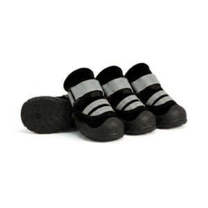 Black Night Safety Reflective Pet Shoes Pack Black night safety reflective pet shoes with double-line high-gloss reflective strips and secure hook-and-loop straps.