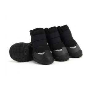 Black No Slip Dog Shoes with Toe Guard Pack All-black no slip dog shoes with toe guard highlighting the dual security hook and loop straps and textured TPE soles.
