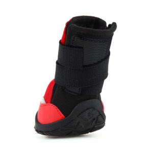 Protective Contoured TPE Heel Wrap Profile Heel profile view of red protective double-strap dog shoes highlighting the thick contoured TPE rear wrap support.