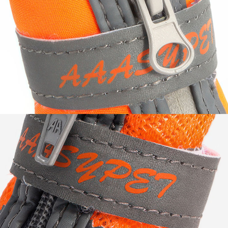 Close up look at the embedded silver high gloss 3M reflective tracking strip panels wrapping the front ankle zip collar.