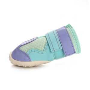 Protective Mesh Dog Shoe Profile View A side profile view of purple reflective mesh shoes for dogs highlighting the precise uniform internal stitching.