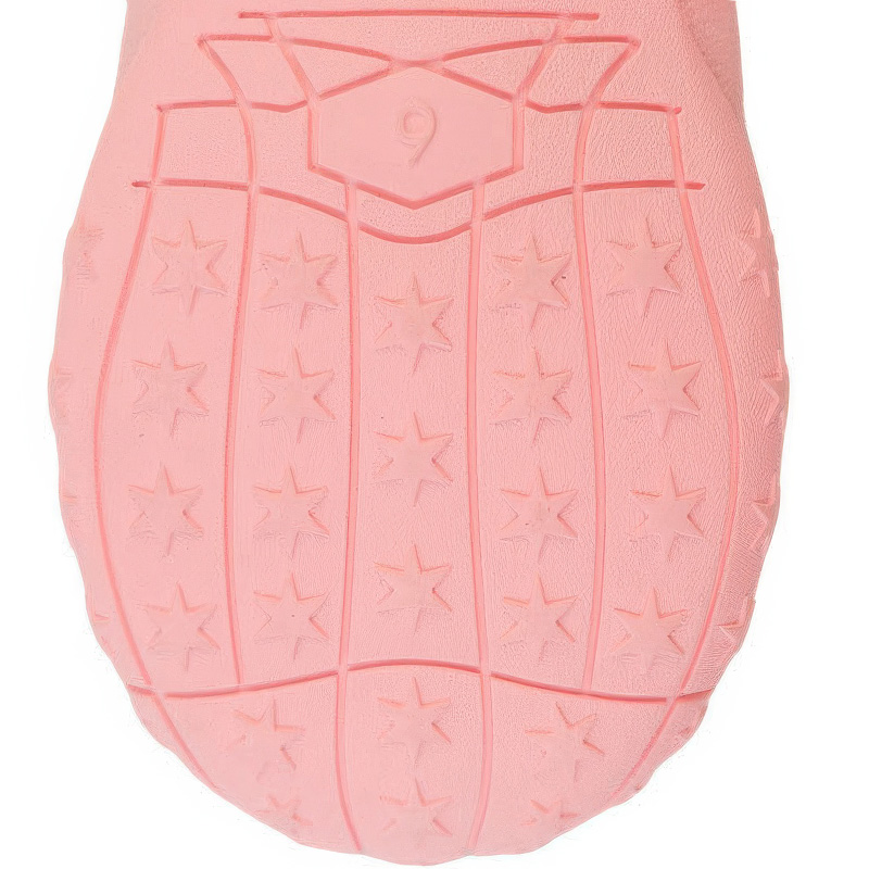Symmetrical texture view of the pink reflective strap anti-slip pet shoes vulcanized rubber star grip outsole profile.