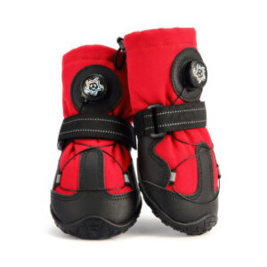 Front structural profile of red snug fit anti lost big dog shoes showing integrated drawstrings and textured toe caps.