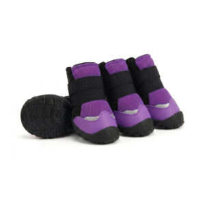 Purple Soft Mesh Dog Shoes for Hot Pavement Set Purple soft mesh dog shoes for hot pavement featuring premium protective toe guards and double ankle fasteners.