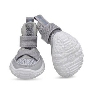 Gray Thick Rubber Gum Sole Tread Profile Front and underneath profile of gray thick rubber gum sole paw protectors showing non-slip star tread patterns.