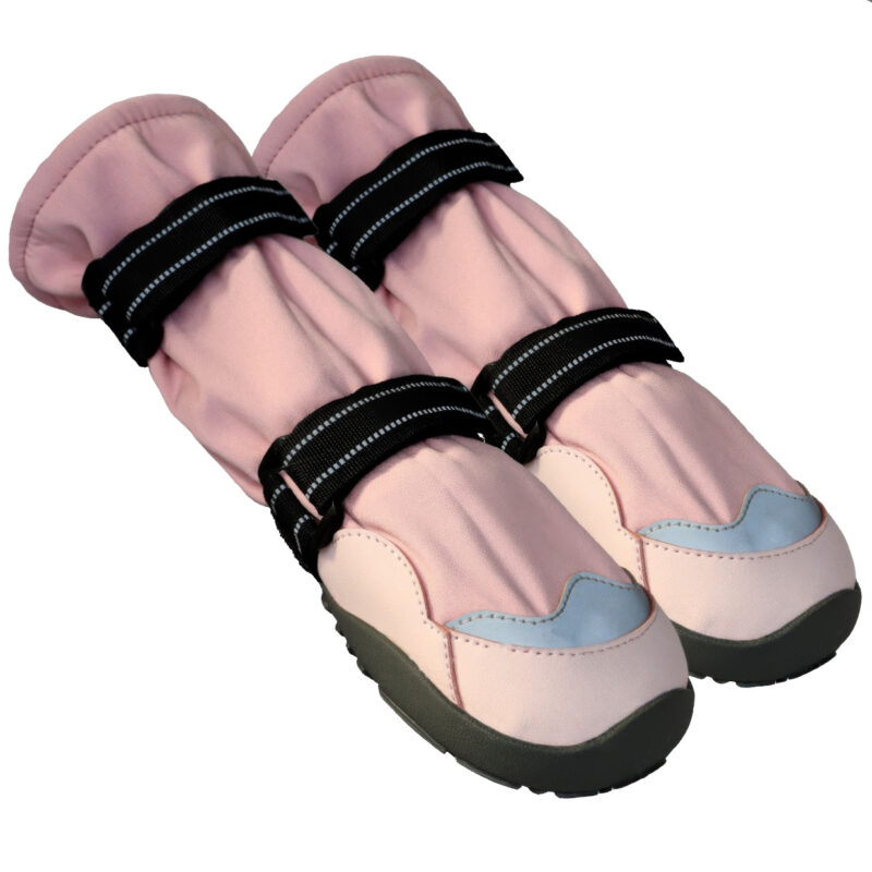 Anti-Slip Rubber Dog Boots Blush Pink Profile Anti-slip rubber dog boots in blush pink displaying a flexible long sleeve shaft and a heavy-duty protective toe cap.