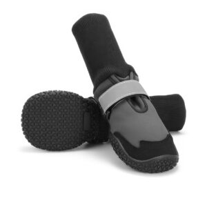 Anti-slip rubber sole boots in silver gray showcasing the heavy-duty geometric tread on the black outsoles.