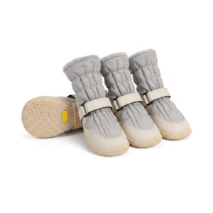 Anti-slip rubber sole boots in silver gray showcasing a protective ruched sleeve design and secure adjustable straps.