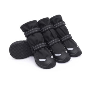 Stealth Black Anti-Slip Rubber Sole Boots Overview Stealth black anti-slip rubber sole boots showing high-top winter protection and durable rubber bases for large dogs.