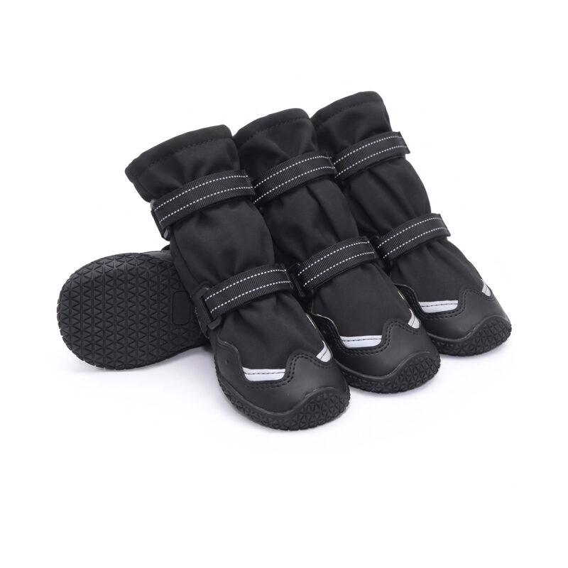 Stealth Black Anti-Slip Rubber Sole Boots Overview Stealth black anti-slip rubber sole boots showing high-top winter protection and durable rubber bases for large dogs.
