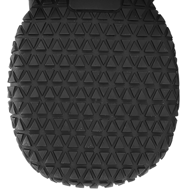 High-elasticity anti-slip rubber sole boots displaying a deep triangular hiking tread matrix layout.