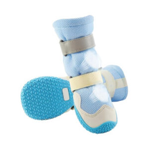 Puncture resistant anti-slip rubber sole dog boots showing the deep triangular traction matrix on the base.