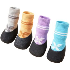 An organized lineup of anti-slip trail hiking socks highlighting the protective dipped rubber wrap around the paws.