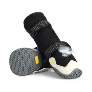 Ultra-ventilated Heat-dissipating Mesh Top to Keep Paws Cool and Completely Dry Ventilation airflow demo on breathable mesh dog boots showing the high-flow nine-hole fabric canopy.