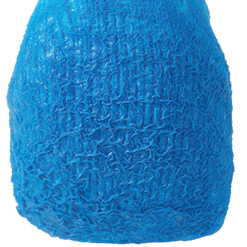 Super macro detail showing the vulcanized wrinkle tread sole of sky blue crinkle grip knit booties.