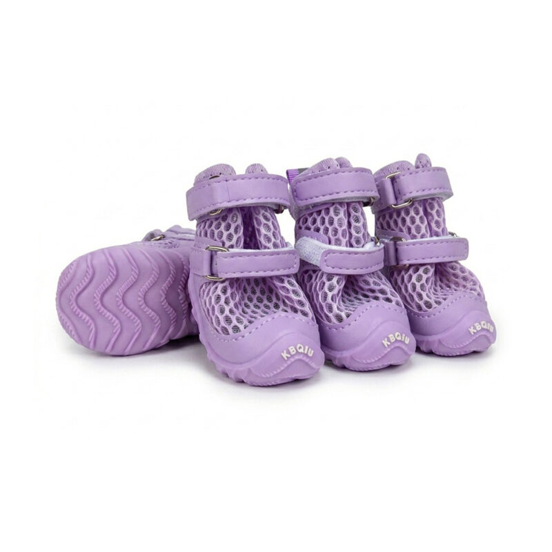 Taro Purple Secure Locking Pet Booties Double-Strap Design Taro purple dog shoes that stay-on securely featuring vibrant gloss leather trim panels and protective toe bumpers.