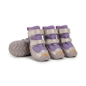 Taro purple dog shoes that stay-on firmly using a reinforced dual strap layout and robust metal D-ring.