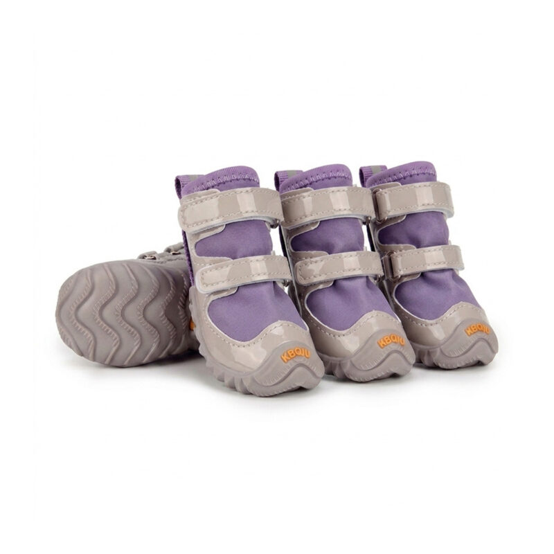 Taro purple dog shoes that stay-on firmly using a reinforced dual strap layout and robust metal D-ring.