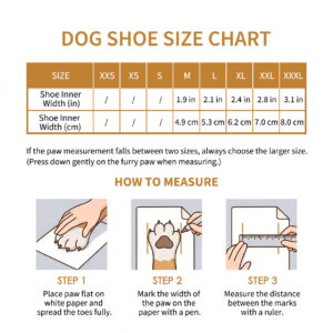 Doodle Breathable Mesh Large Breed Dog Shoes Size Chart Paw measurement guide, how to measure, and sizing chart for doodle breathable mesh large breed dog shoes.