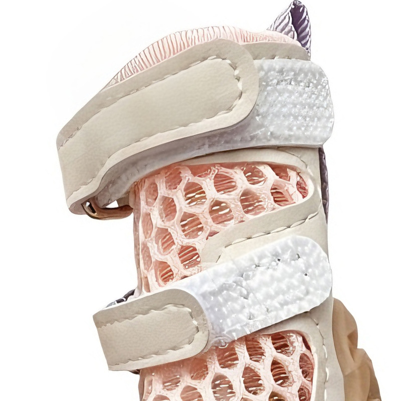 Technical close up of double-strap summer dog shoes highlighting the dual band hook and loop anchor system.