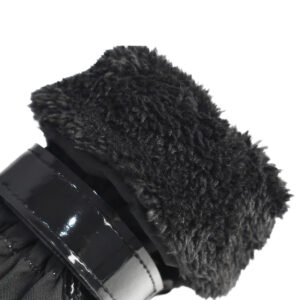 Close-up of the thickened plush thermal lining inside drawstring fleece dog boots for cold weather wind protection.
