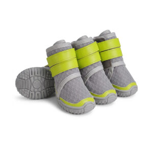 Paw Clad Durable Walking Shoes For Large Dogs Neon Lime Variant Neon lime and grey durable walking shoes for large dogs featuring vibrant neon green double secure straps.