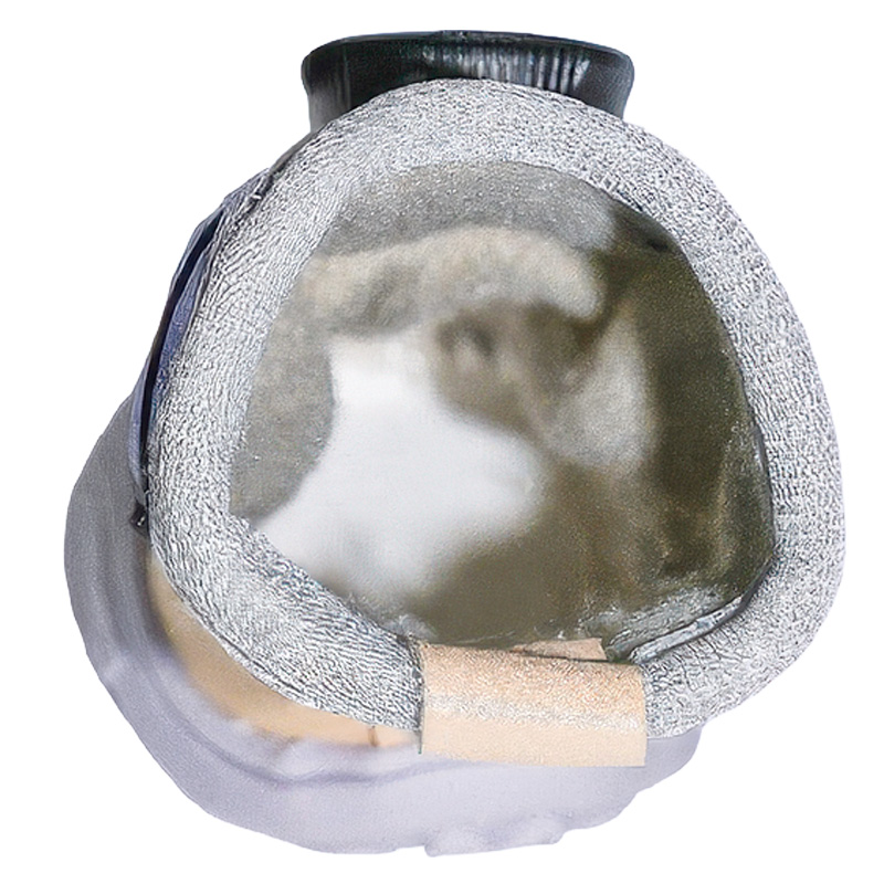 Top view looking inside easy-on-off dog shoes highlighting the extra wide expandable throat and smooth lining.