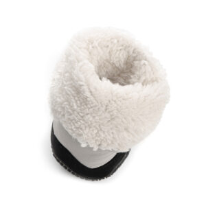 Thick plush white Arctic fleece interior lining inside fleece lined dog boots for extreme winter warmth.