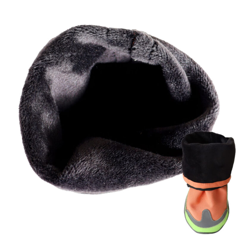 Fleece Lined Winter Dog Boots Plush Padding Thick plush black interior lining inside fleece lined winter dog boots ensuring premium cold insulation warmth.