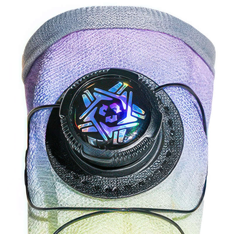 Macro close up of the star shaped mechanical dial on gradient dial-fit dog shoes showcasing the iridescent finish.