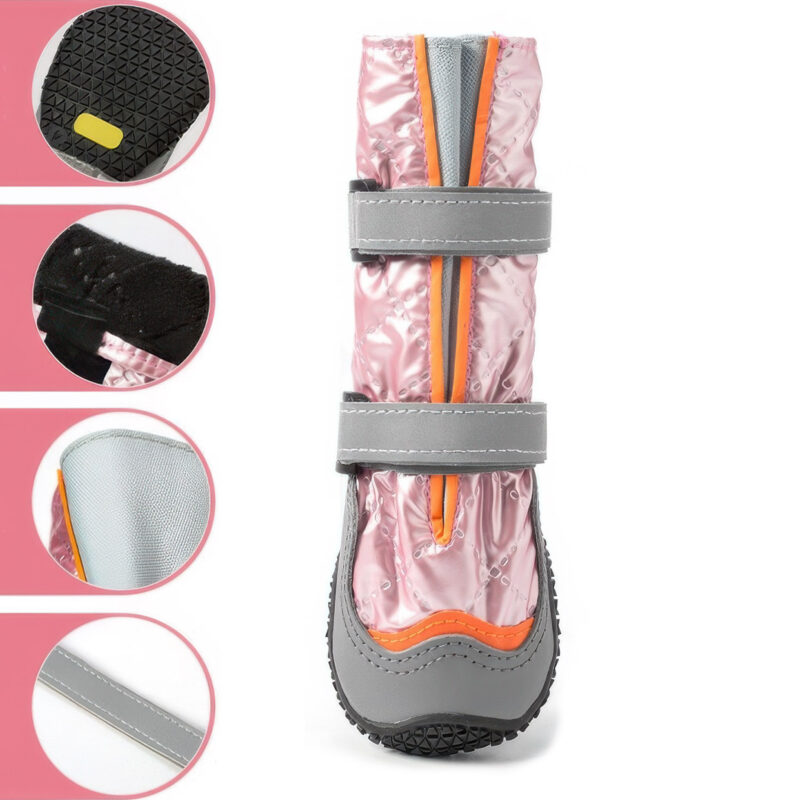 High-Top Snow Boots Structural Material Analysis High-top snow boots detailing the V-shaped expanding throat design, leather mudguard, and plush lining components.