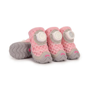 Blush Pink Honeycomb Mesh Dog Shoes Set Blush pink honeycomb mesh dog shoes featuring pastel pink open ventilation grids and white mechanical wire dials.