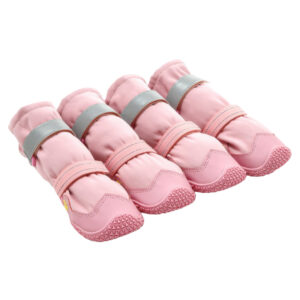 Large Breed Outdoor Boots Blush Pink Front View Large breed outdoor boots in blush pink displaying the extended sleeve chassis and protective space leather toe shields.