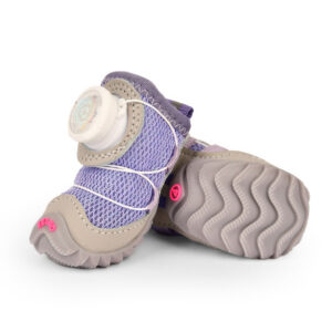 Taro Purple Lavender Diamond Mesh Dog Shoe Profile Side look at a purple lavender diamond mesh dog shoe next to its gray flexible wave tread outsole base.