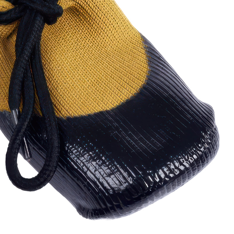 Close-up of the front wrap-around defense layer on seamless rubber bottom dog socks.