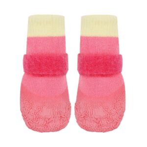 A pair of pink stay-on socks with velcro straps showing the wide adjustable fastening system and rib-knit sleeve.